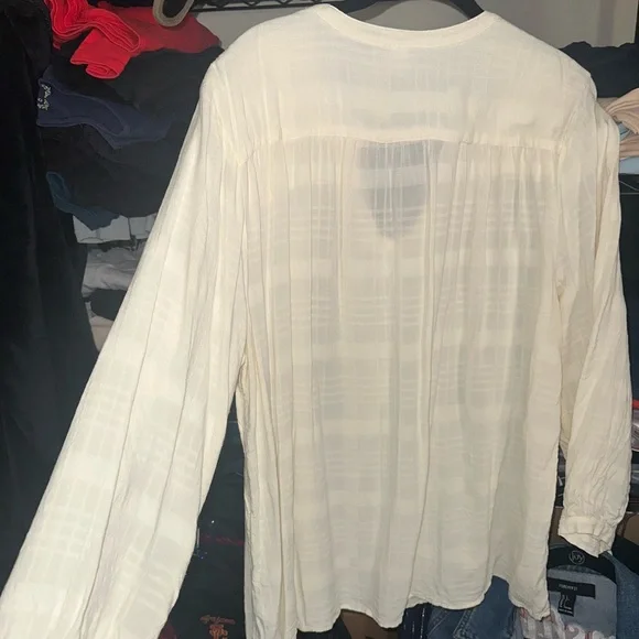XL Old Navy Cream Long Sleeve Blouse w tassels - Picture 3 of 5